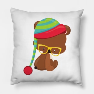 Winter Bear, Hipster Bear, Bear With Glasses, Hat Pillow