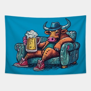 bull on his couch Tapestry