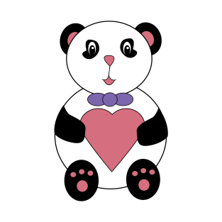 Panda Bear Wearing Bow Tie Holding Heart T-Shirt