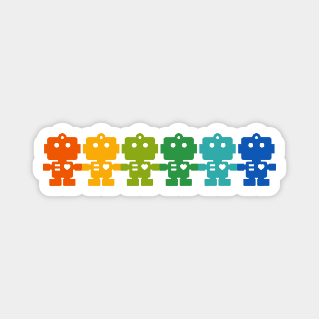 Rainbow Robots holding hands Magnet by XOOXOO