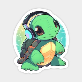 Green Turtle with Headphones Magnet