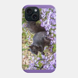 Black squirrel in a field of purple flowers Phone Case