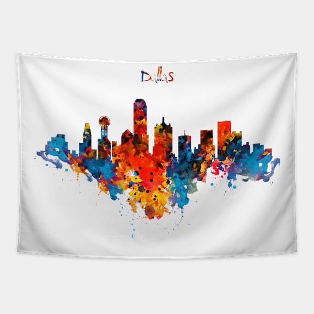 Dallas Watercolor Skyline Tapestry by Marian Voicu