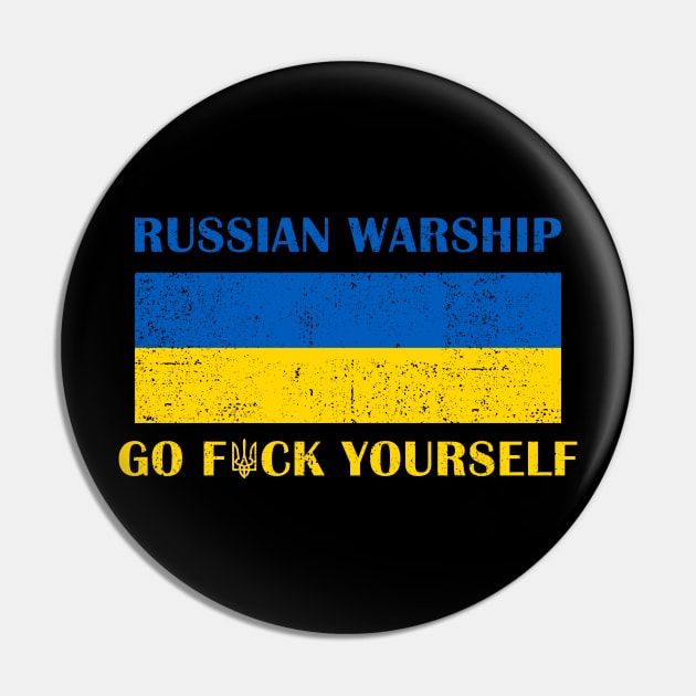 Russian Warship, Support Ukraine, I stand With Ukraine, Ukraine Flag Pin by UniqueBoutiqueTheArt