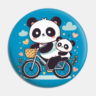 Pandas family riding on a bicycle Pin