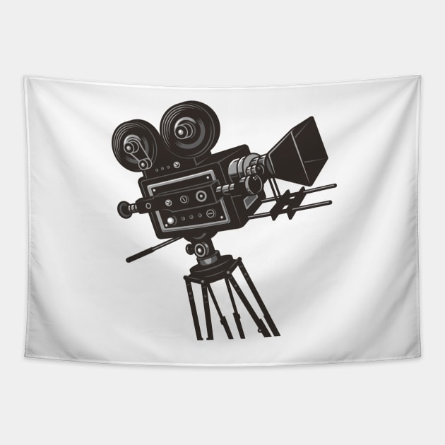 Black Retro Movie Camera Tapestry by Islanr