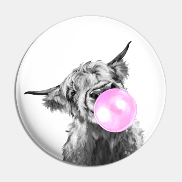 Bubblegum Black and White Highland Cow Pin by bignosework