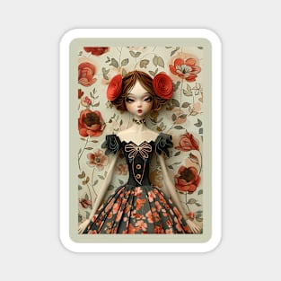 Cute Paper Doll With Fan Victorian Lace Dress Art Magnet