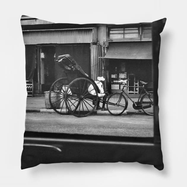 A street scene in Singapore 1965 Pillow by Mickangelhere1