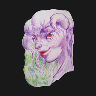 Satyr girl with violet skin and horns T-Shirt