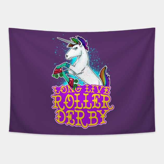 Long Live Roller Derby Unicorn Tapestry by Ronkytonk