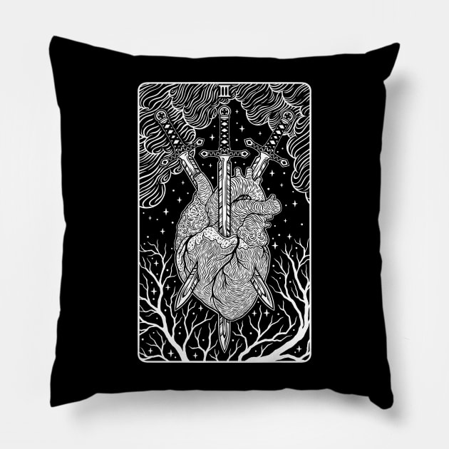 Tarot card - Three Of Swords Pillow by OccultOmaStore