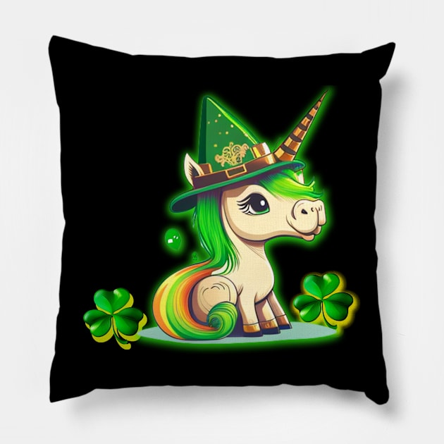 Cute and Funny St Patrick’s Day Unicorn Design Lepricorn Pillow by albaley