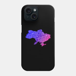 Colorful mandala art map of Ukraine with text in blue and violet Phone Case