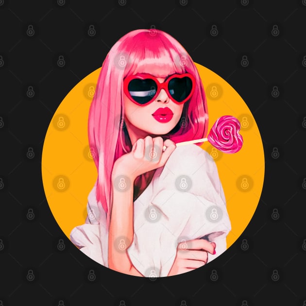 Pin up sexy woman illustration lollipop sunglases big lips by astronauticarte