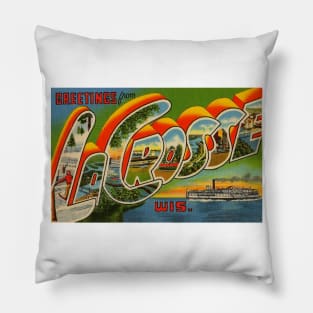 Greetings from LaCrosse, Wisconsin - Vintage Large Letter Postcard Pillow