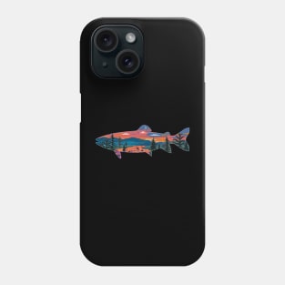 Trout Silhouette Fly Fishing Mountain Sunset River Stream Art Phone Case