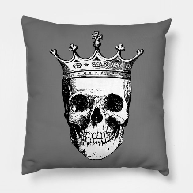 Skull King | Skull with Crown | Skull Wearing a Crown | Vintage Skulls | Black and White | Pillow by Eclectic At Heart