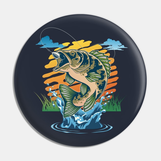 Fishing at the Lake Fishing Fisherman Pin by RuftupDesigns