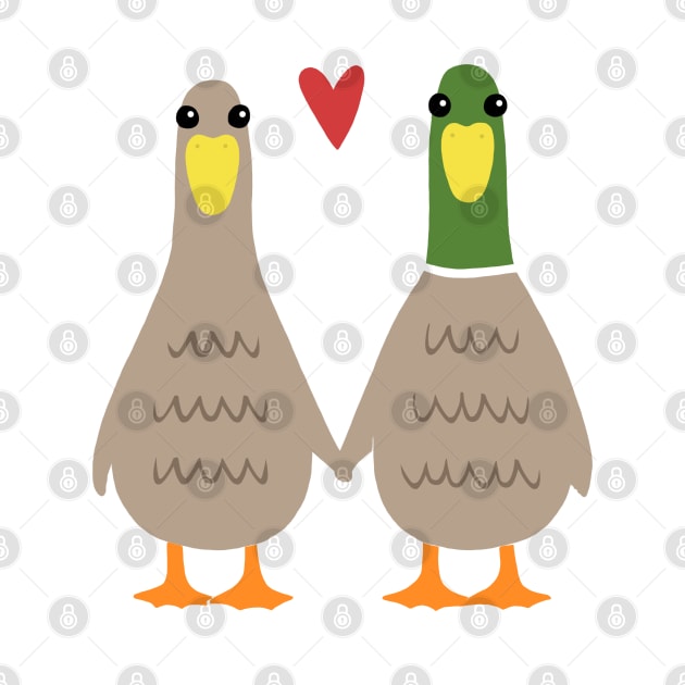 Love Ducks | Cute Ducks Couple Holding Hands with Valentine Heart by Coffee Squirrel