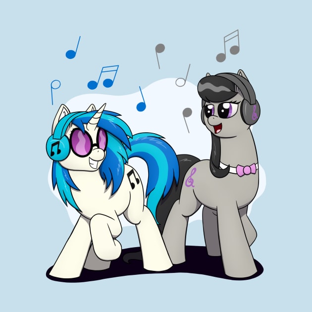 Vinyl & Octavia with Headphones by Heartbeat Unicorn