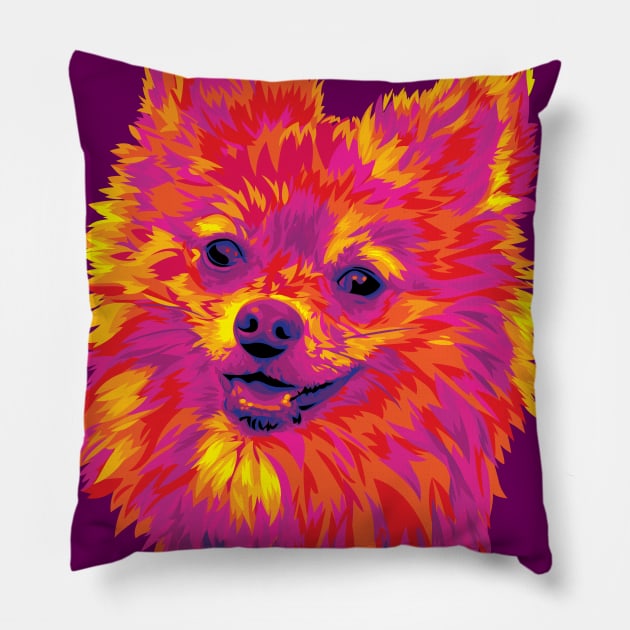 Cute Pomeranian Puppy Dog Digital Painting Pillow by polliadesign