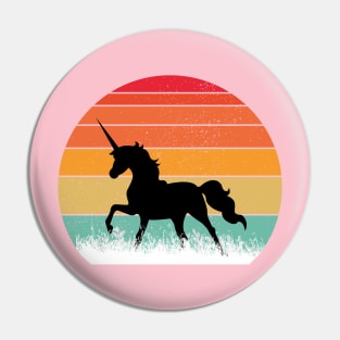 Retro Sunset Unicorn In A Field Pin