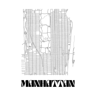 Retro Map of Manhattan, NYC Minimalist Line Drawing T-Shirt