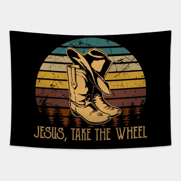 Jesus Take the Wheel Cowboy Boots Tapestry by KatelynnCold Brew