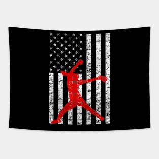 American Flag Girls Softball Player Tapestry