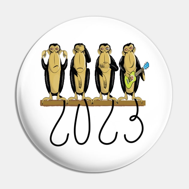 Funny Four Wise Monkeys 2023 New Year See No Evil Pin by ArticArtac