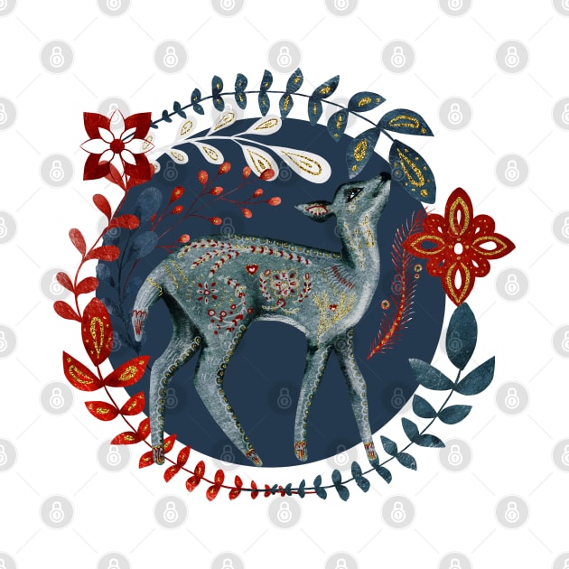 Nordic Folk Art Deer, Woodland Animal Folk Art by Coralgb