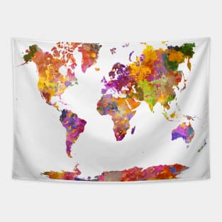 World Map in Watercolor colorfull Tapestry