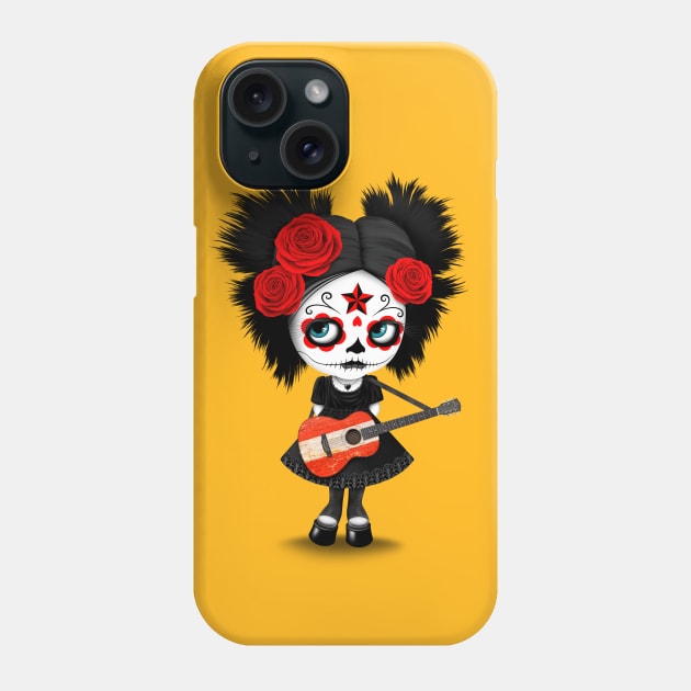 Sugar Skull Girl Playing Austrian Flag Guitar Phone Case by jeffbartels