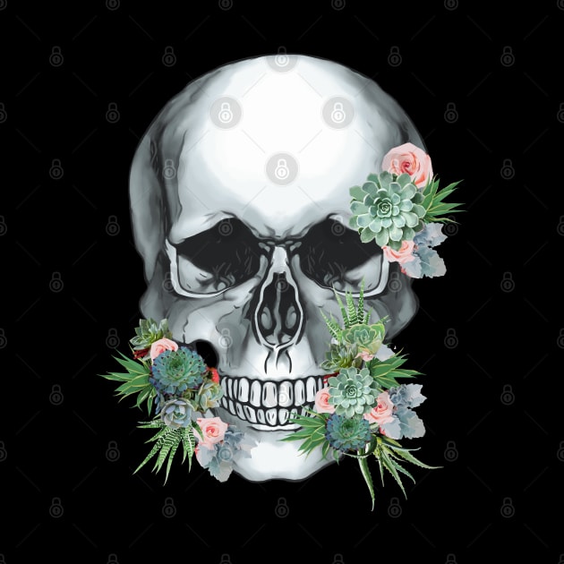 Sugar skull with succulents plants, cool funny cute mask by Collagedream