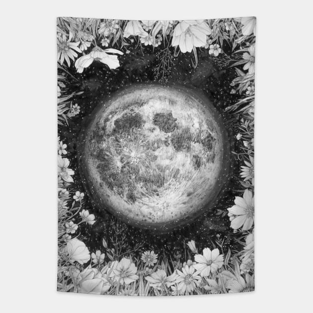 Midnight Moon in the Garden Tapestry by ECMazur