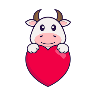 Cute cow holding a big red heart. T-Shirt