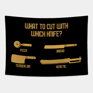 What to Cut with which Knife Funny Wargaming Meme Tapestry