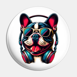 French Bulldog Smiling DJ with Vibrant Beats Pin