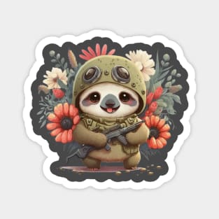 The flowery soldier as a sloth armed and ready for peace Magnet