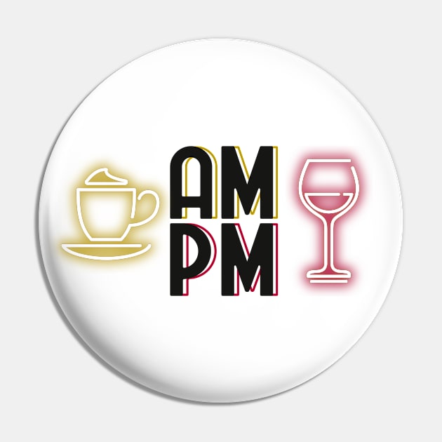 Coffee and Wine AM PM Neon 80's Retro Pin by Wolfkin Design