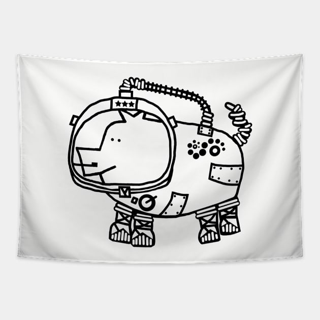 Astronaut Space Pilot Sci Fi Pig Line Drawing Tapestry by ellenhenryart