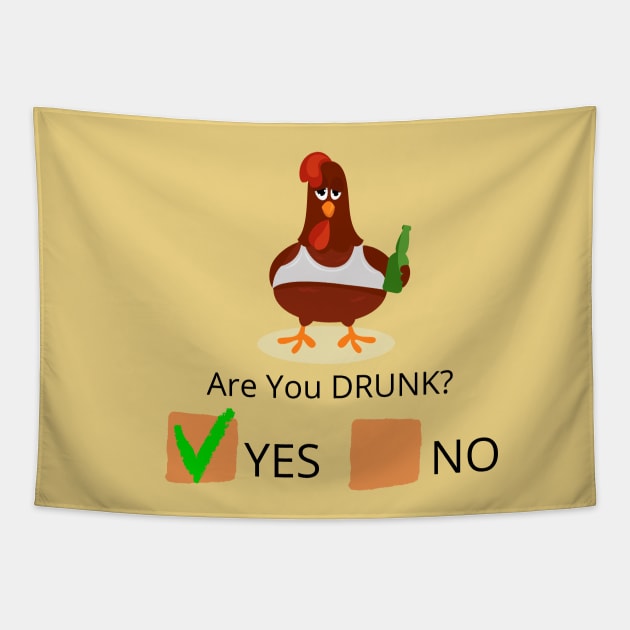 Funny drunk Rooster Tapestry by O.M design