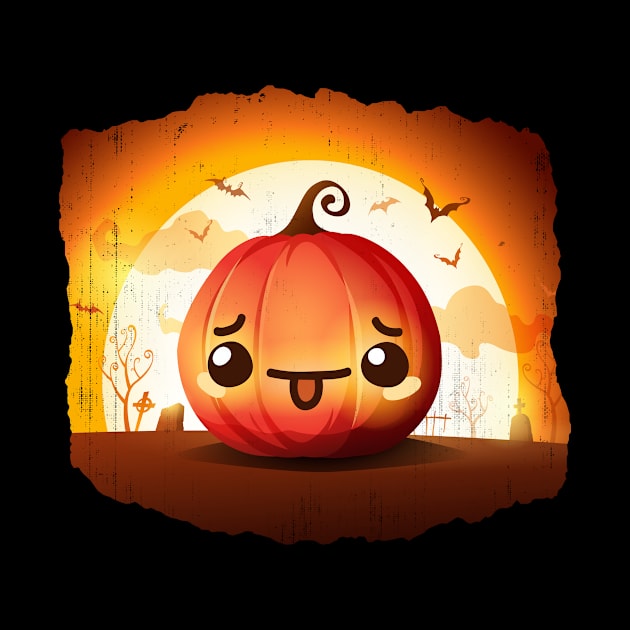 Cute Pumpkin in a Graveyard - Japanese Style Anime Kawaii Pumpkin by PerttyShirty