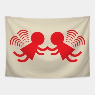 Red Angel Twins Holding Hands Tapestry