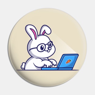 Cute Rabbit Working On Laptop Cartoon Pin