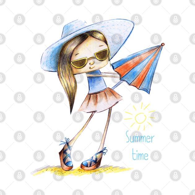 Cute girl in sunglasses with umbrella by Olena Tyshchenko