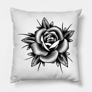 Traditional Rose Black and Grey Tattoo style design Pillow