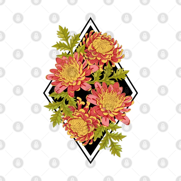 Red Chrysanthemum Flowers Art by Designoholic