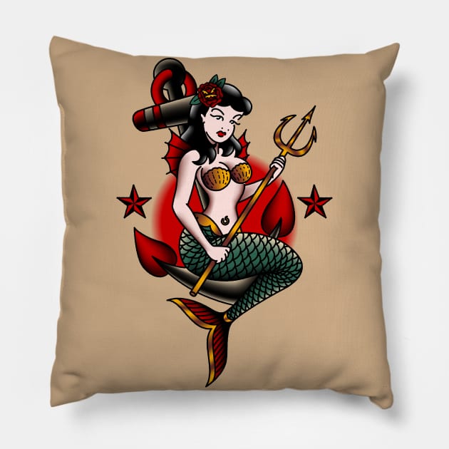 American Traditional Nautical Mermaid Pillow by OldSalt